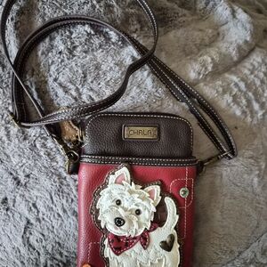 Chala Red and Brown Small Crossbody Bag With Westie Design